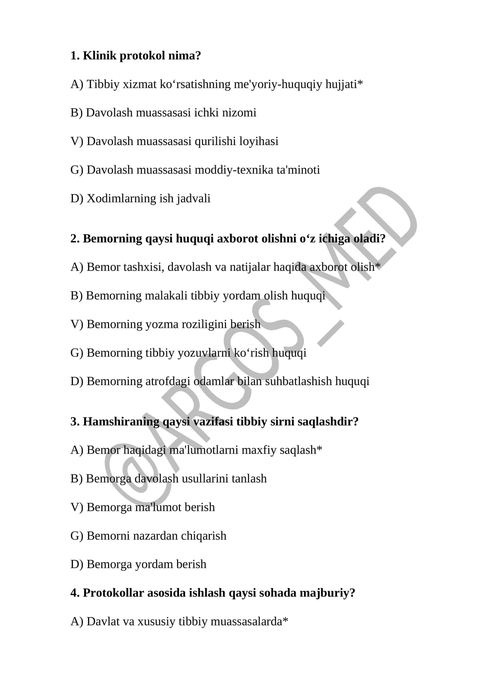 Oila salomatligi test argos savol javoblari