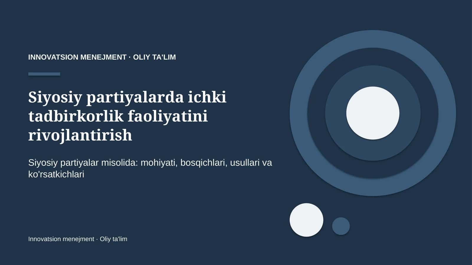 Siyosiy partiyalarda ichki tadbirkorlik faoliyatini rivojlantirish