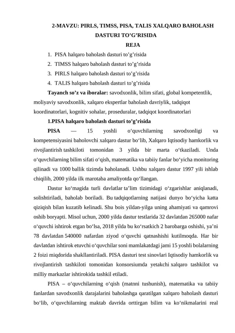 PISA Halqaro Baholash Dasturi