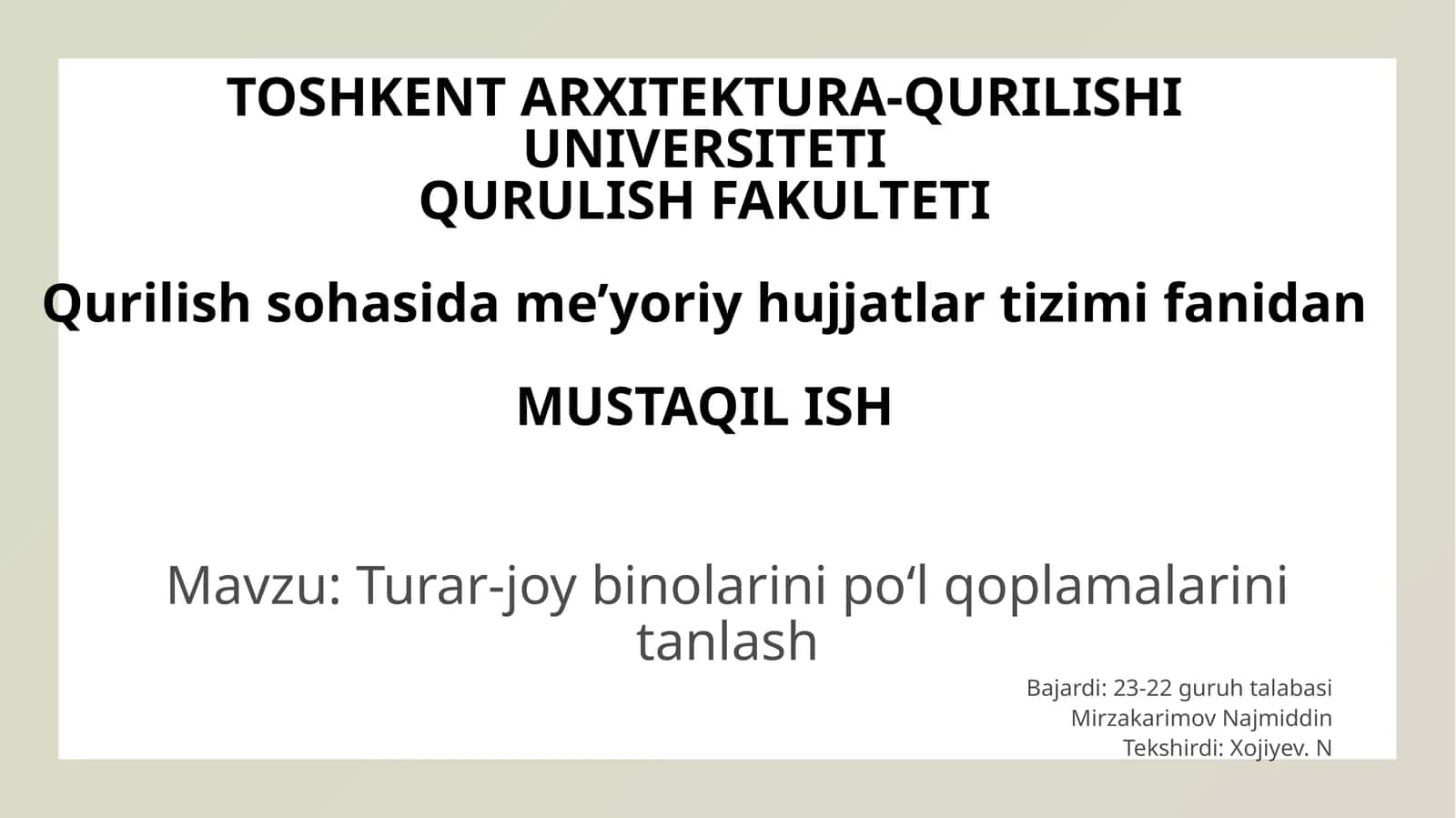 Turar-joy binolarini poʻlqoplamalarini tanlash