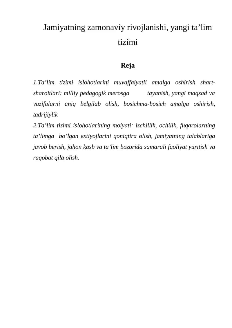Ta’lim tizimi islohotlari