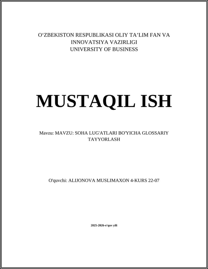 SOHA LUG'ATLARI BO'YICHA GLOSSARIY TAYYORLASH