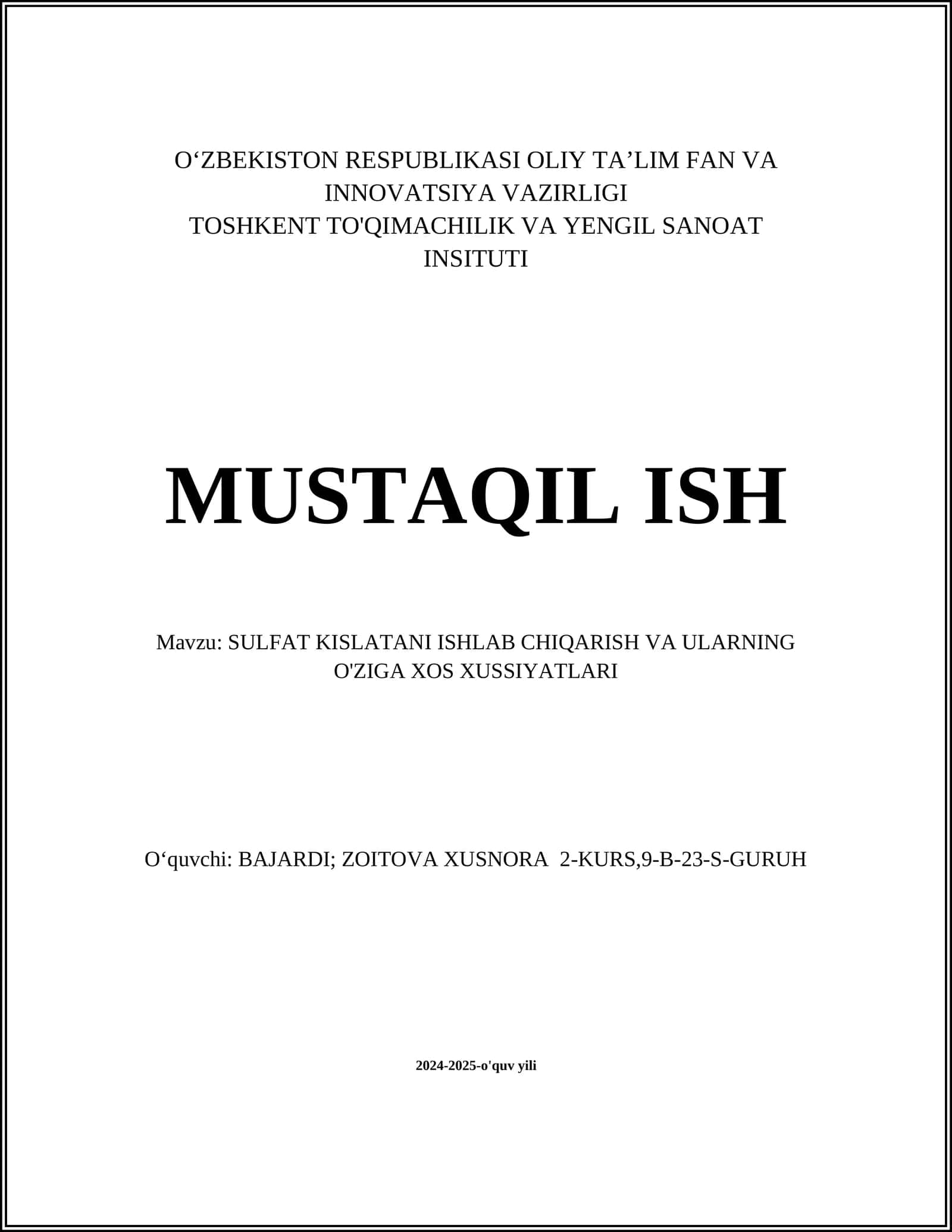 Sulfat kislotasi tarkibi