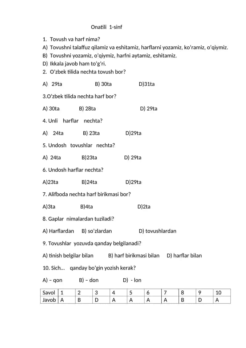 Ona tili test