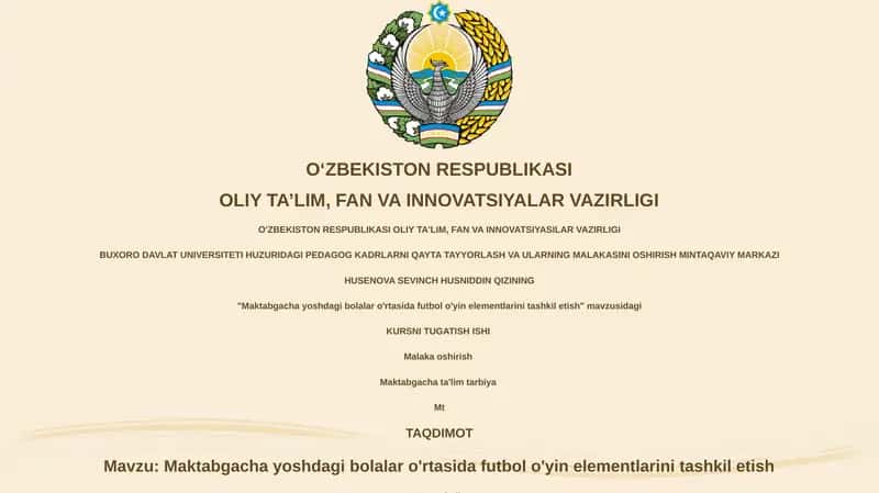 BUXORO DAVLAT UNIVERSITETI HUZURIDAGI PEDAGOG KADRLARNI QAYTA TAYYORLASH VA ULARNING MALAKASINI OSHIRISH MINTAQAVIY MARKAZI
