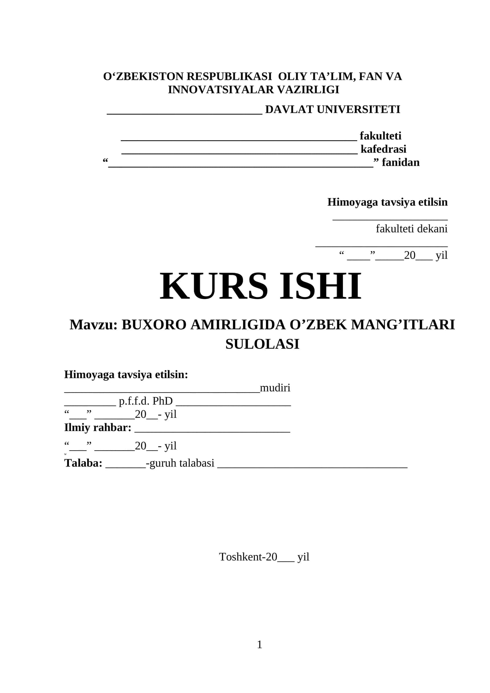 BUXORO AMIRLIGIDA O’ZBEK MANG’ITLARI SULOLASI
