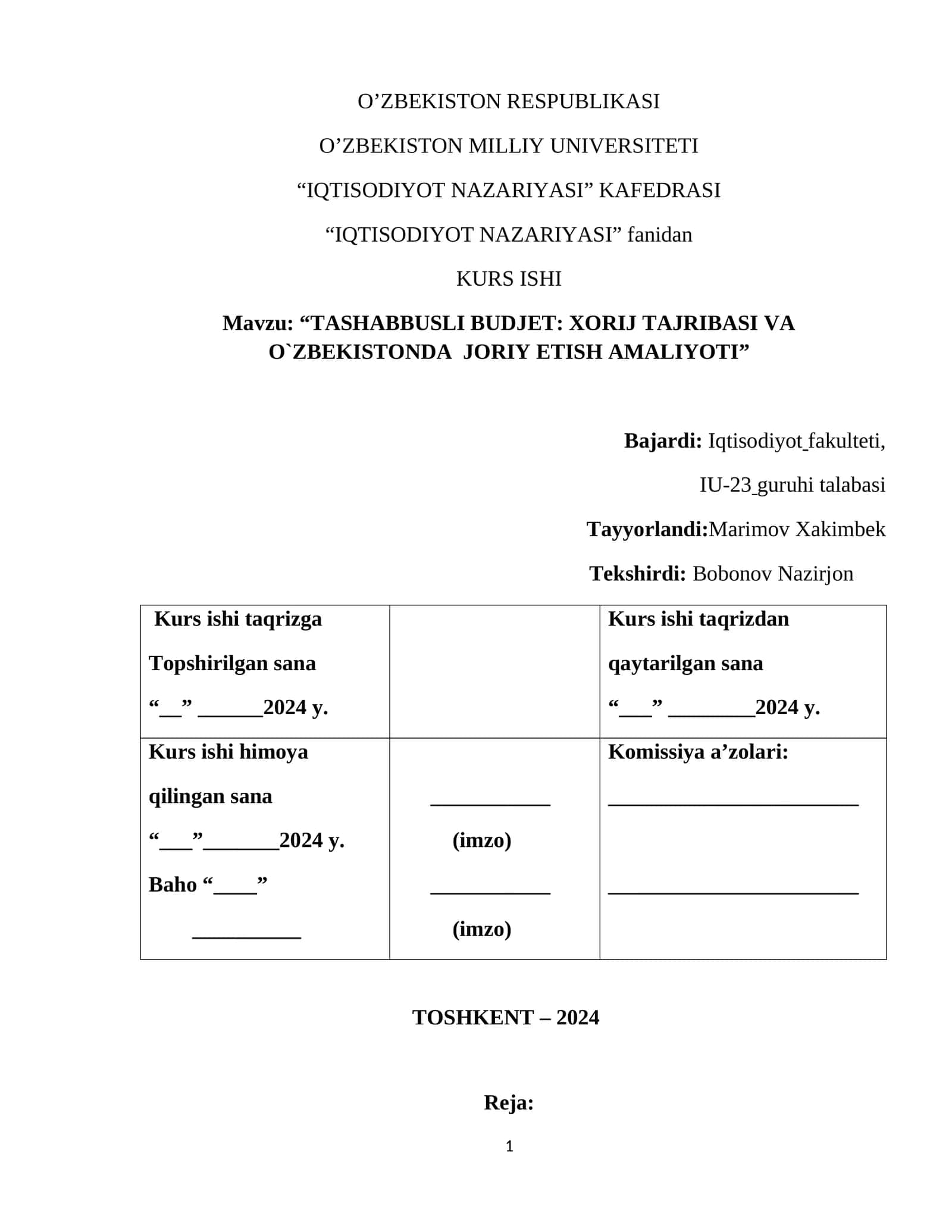 TASHABBUSLI BUDJET: XORIJ TAJRIBASI VA O’ZBEKISTONDA JORIY ETISH AMALIYOTI