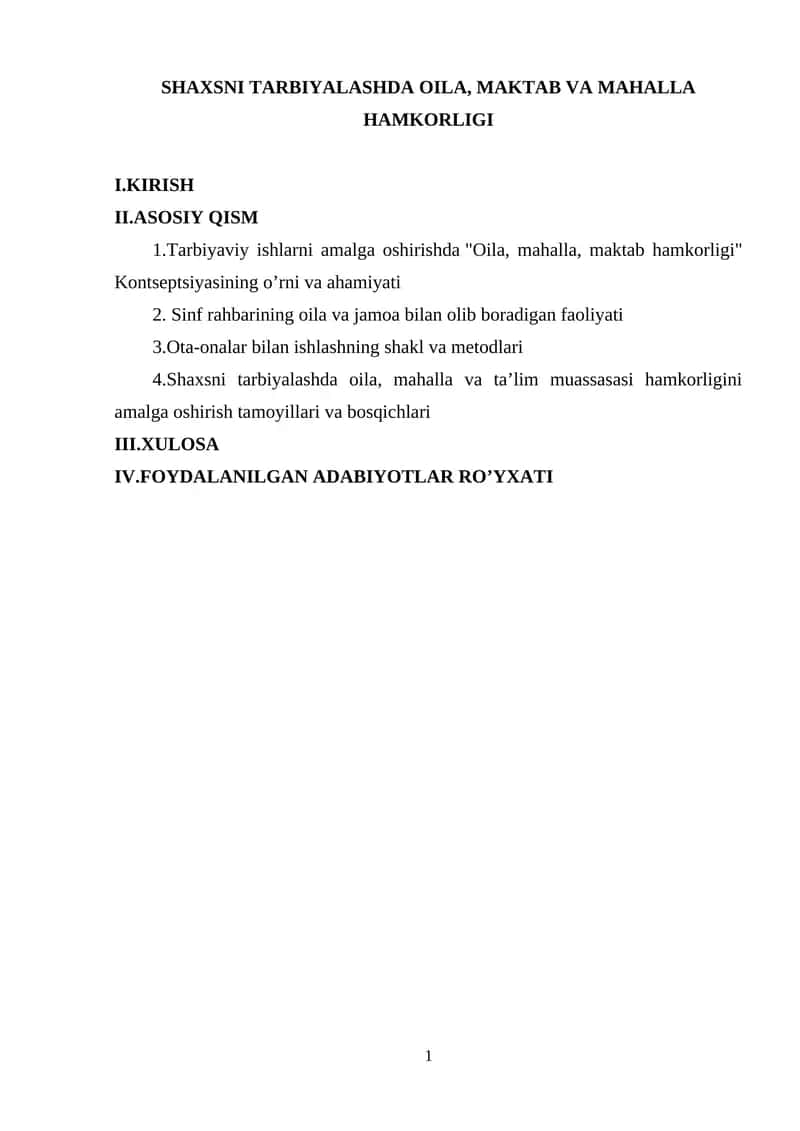 Oila, mahalla, maktab hamkorligi