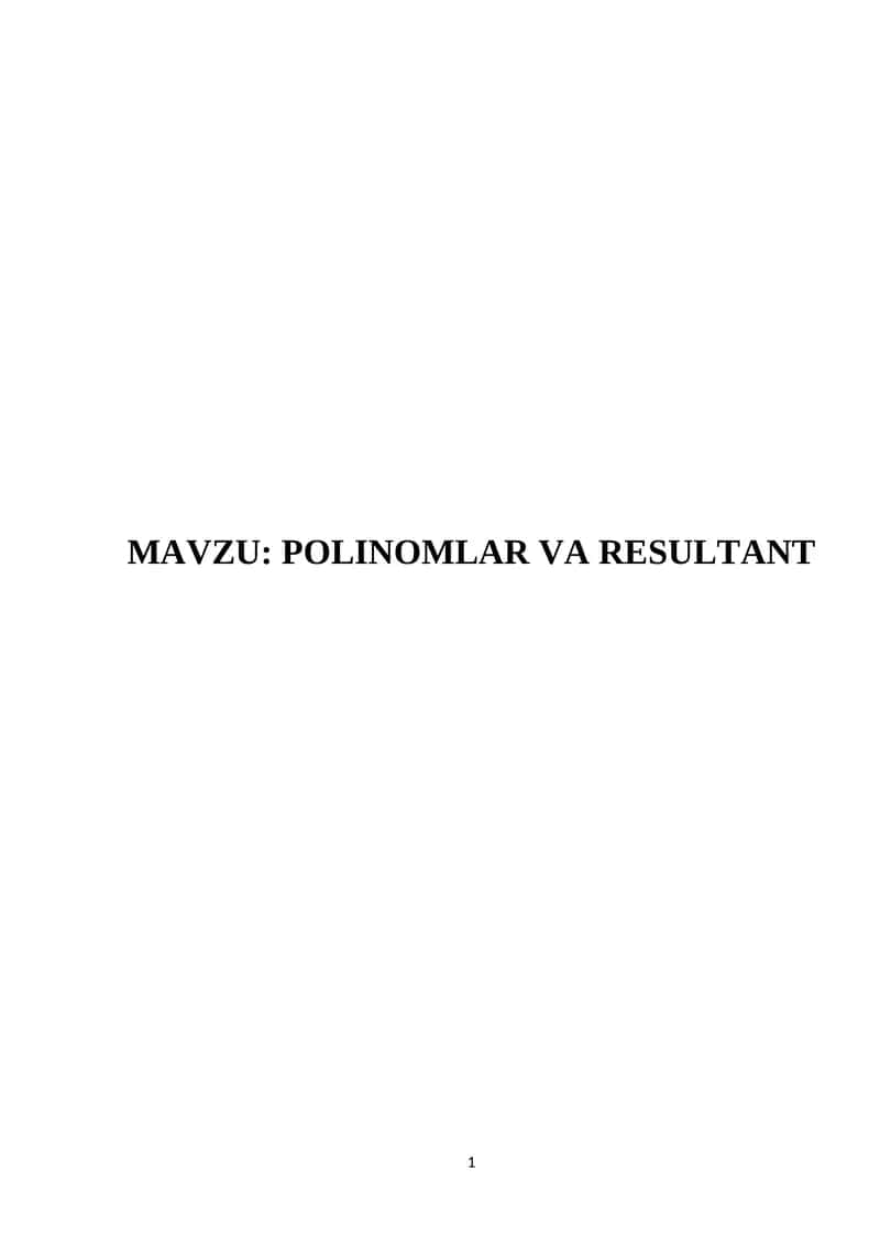 POLINOMLAR VA RESULTANT