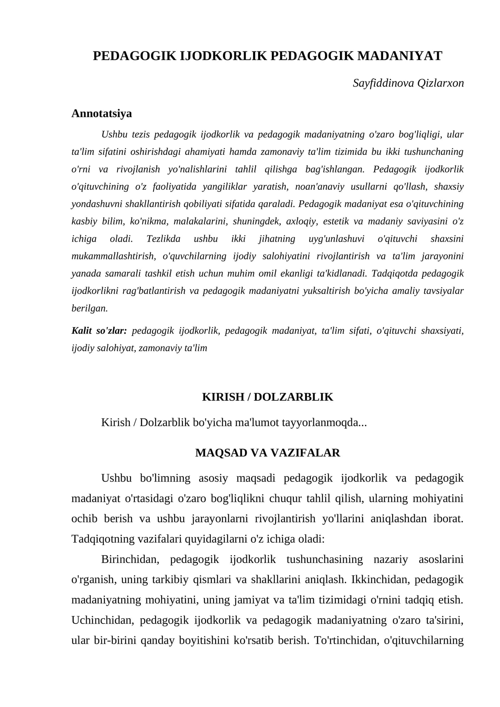 PEDAGOGIK IJODKORLIK PEDAGOGIK MADANIYAT