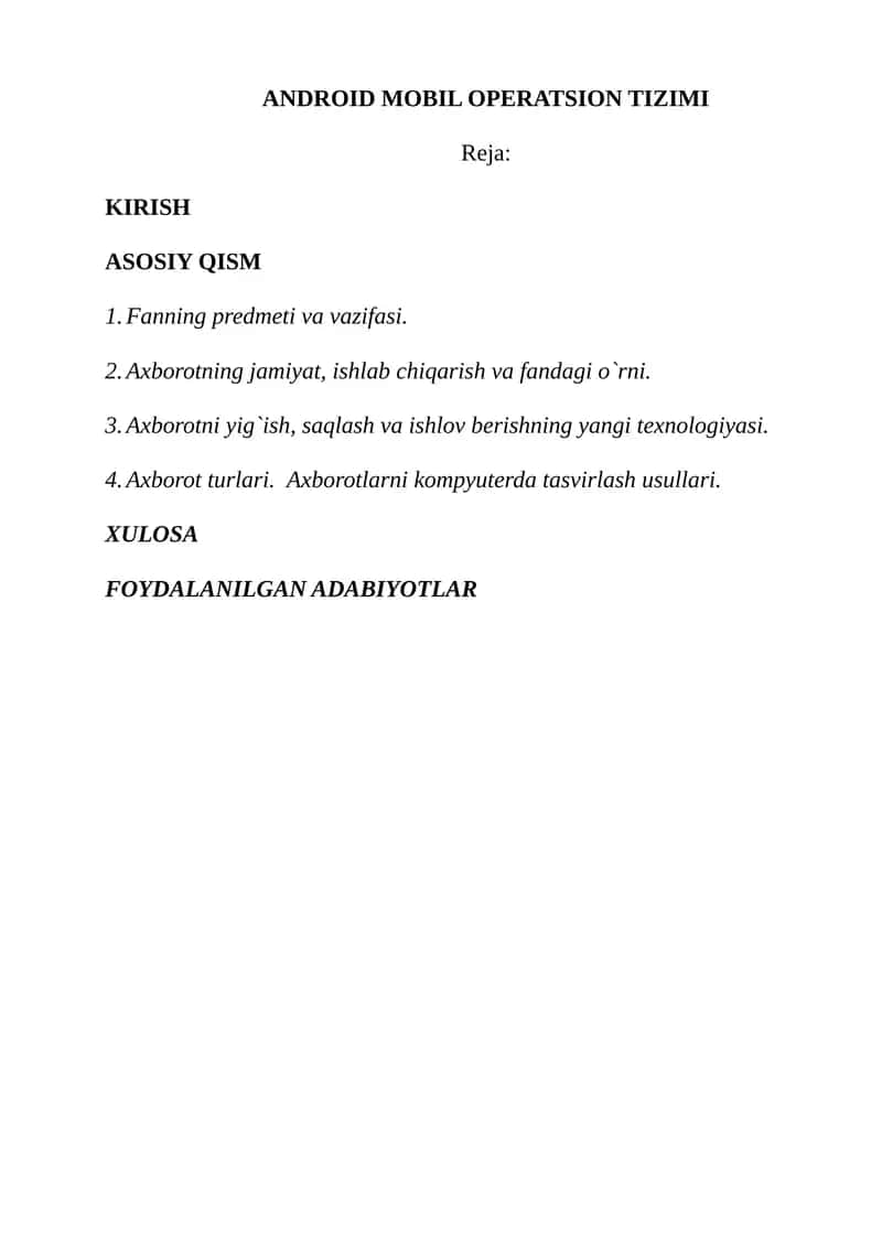 Android mobil operatsion tizimi