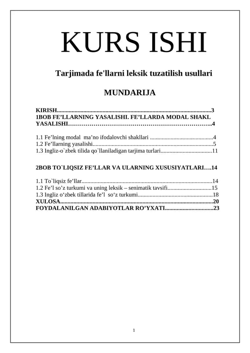 Tarjimada fe'llarni leksik tuzatilish usullari