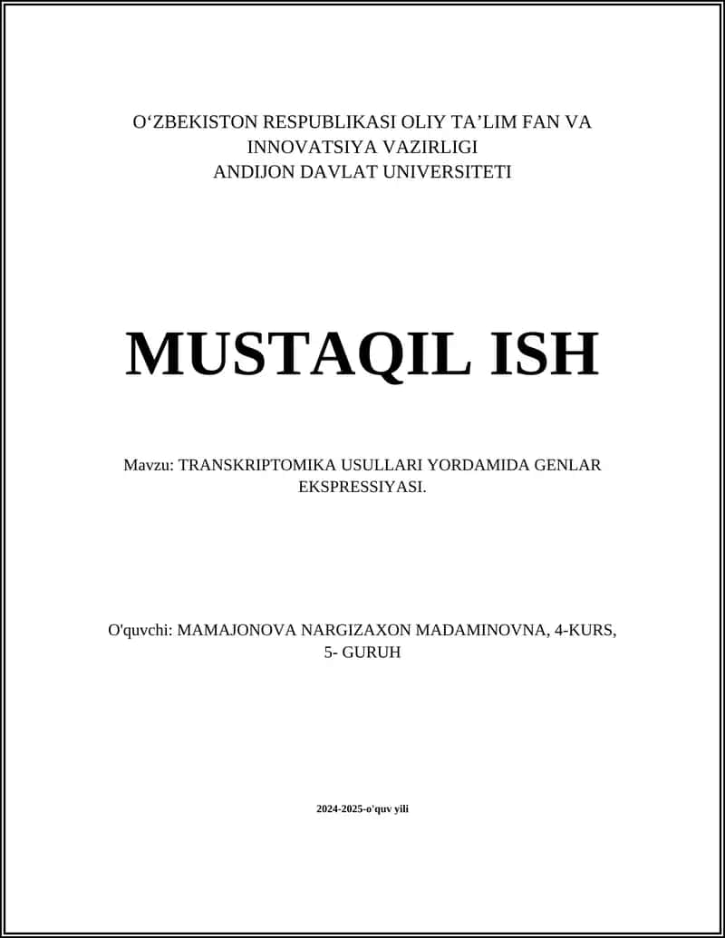 TRANSKRIPTOMIKA USULLARI YORDAMIDA GENLAR EKSPRESSIYASI.