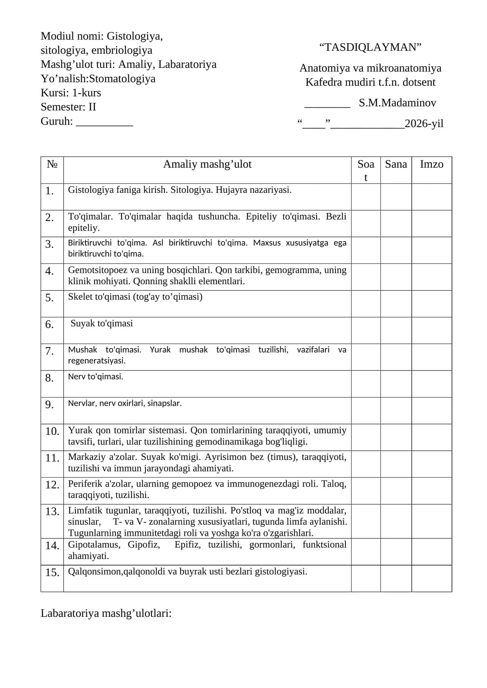 TASDIQLAYMAN - Gistologiya, sitologiya, embriologiya
