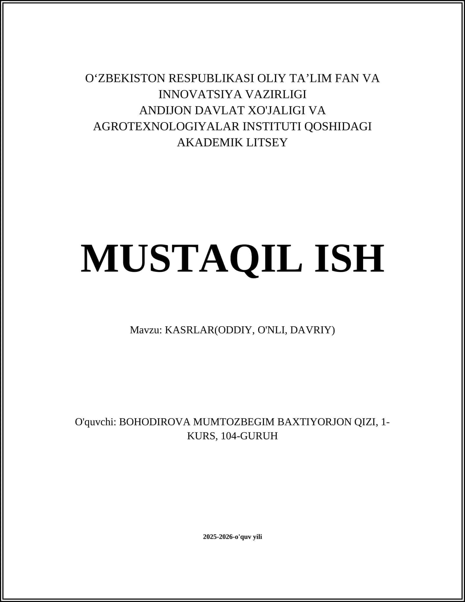 Kasrlar(oddiy, o'nli, davriy)