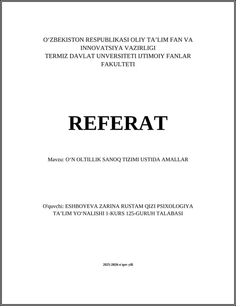 OʻN OLTILLIK SANOQ TIZIMI