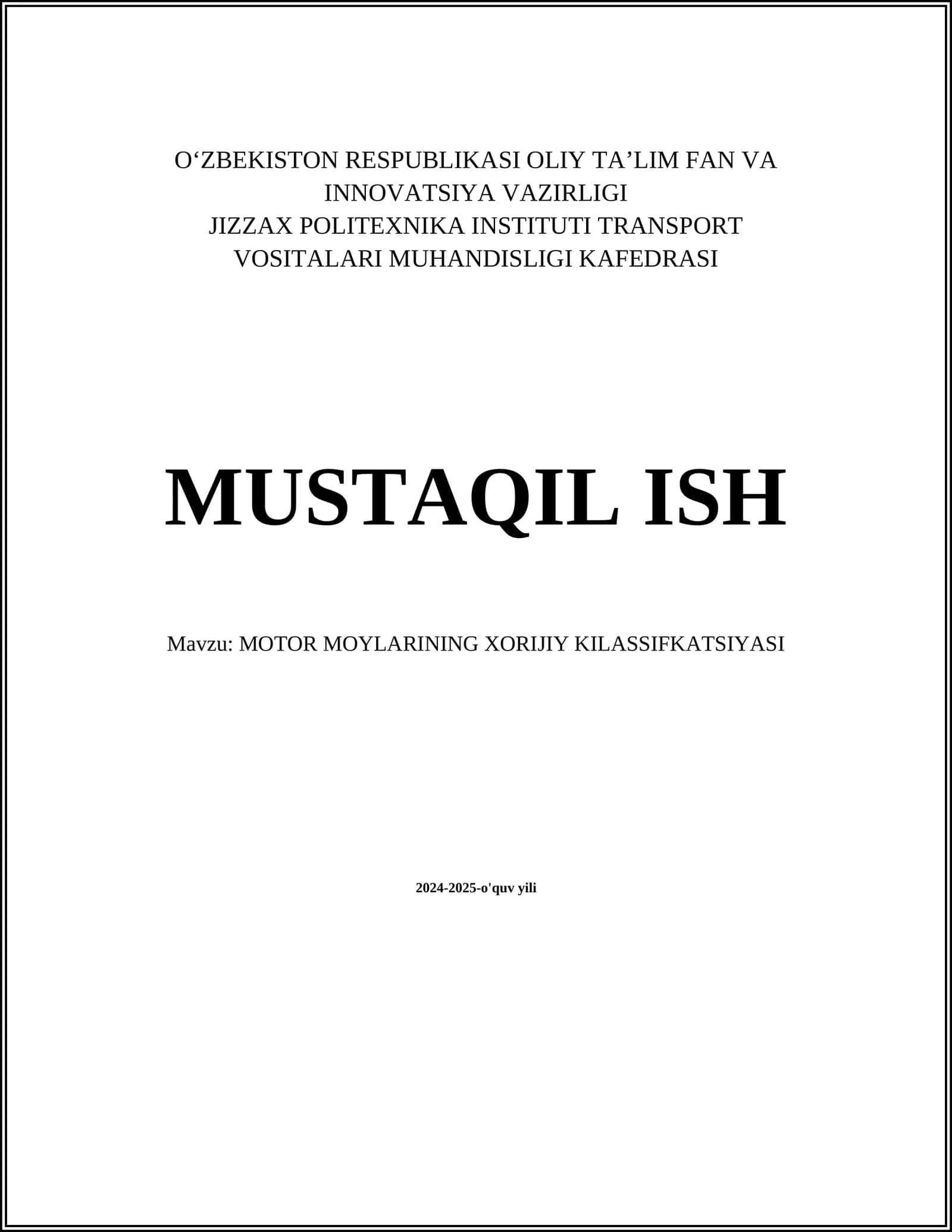 MOTOR MOYLARINING XORIJIY KILASSIFKATSIYASI