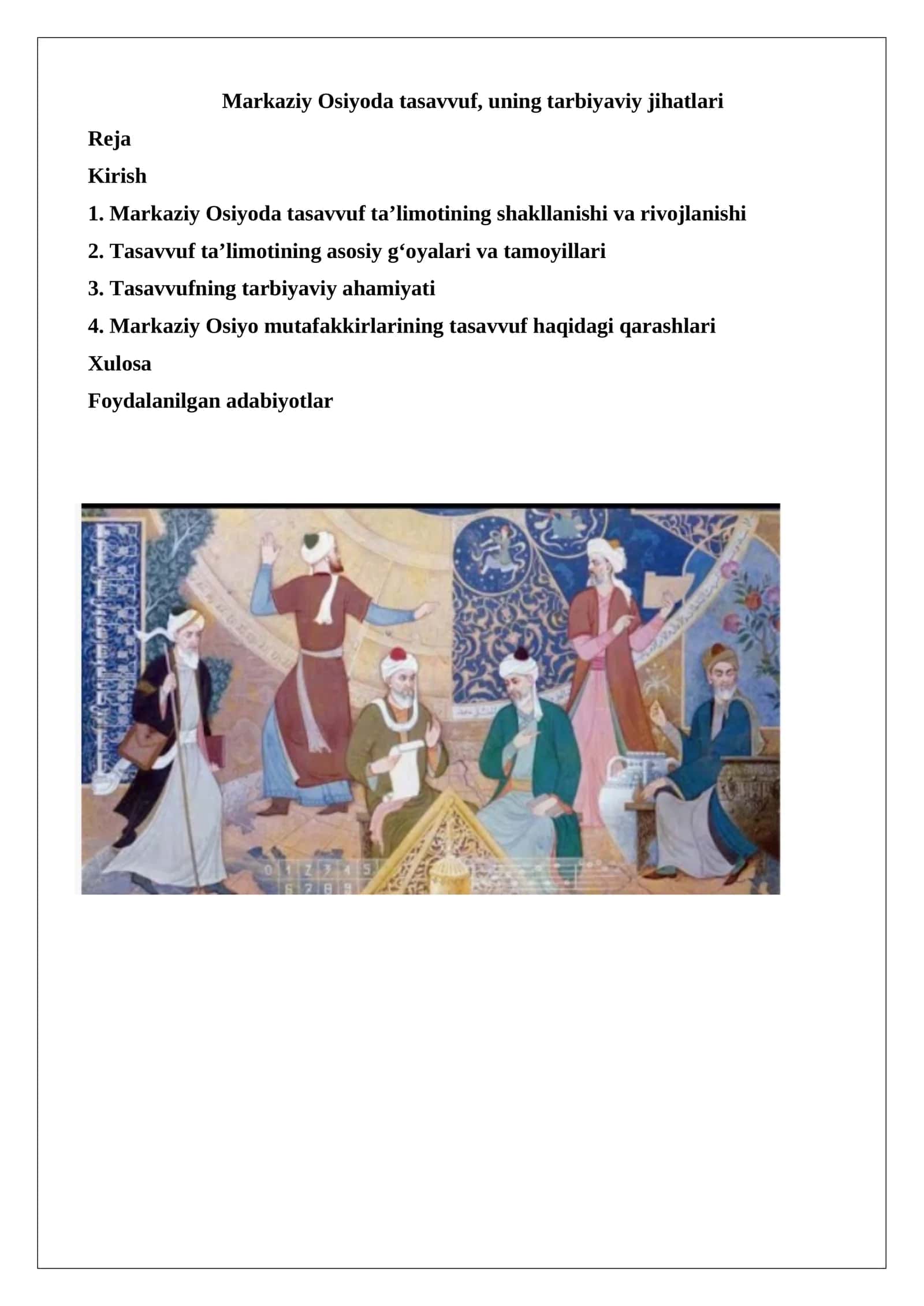 Markaziy Osiyoda tasavvuf, uning tarbiyaviy jihatlari