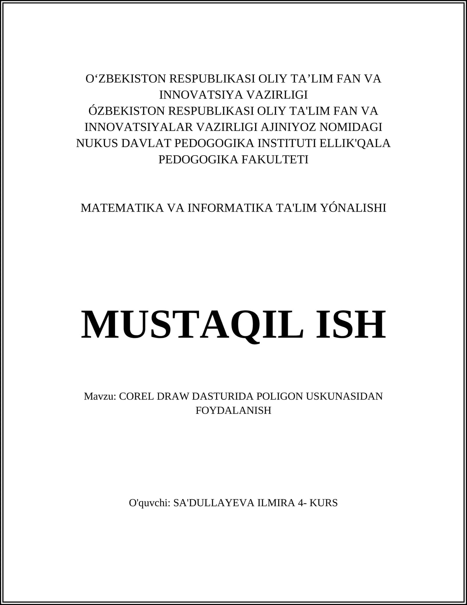 COREL DRAW DASTURIDA POLIGON USKUNASIDAN FOYDALANISH