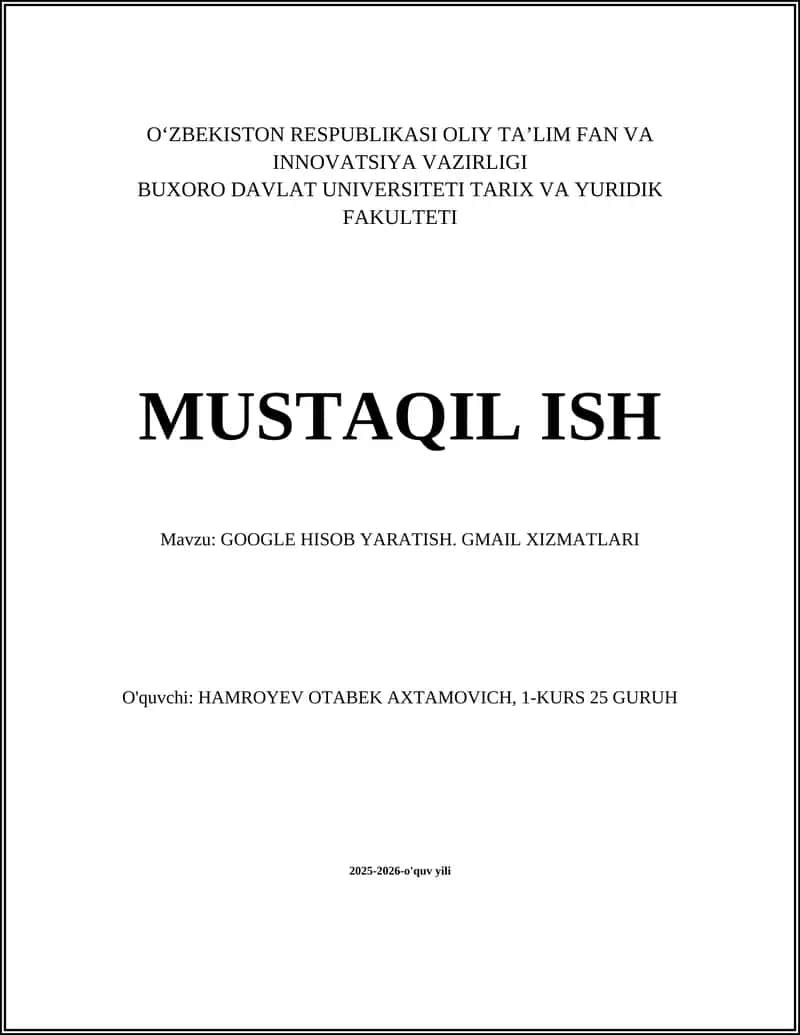 Google hisob yaratish. Gmail xizmatlari