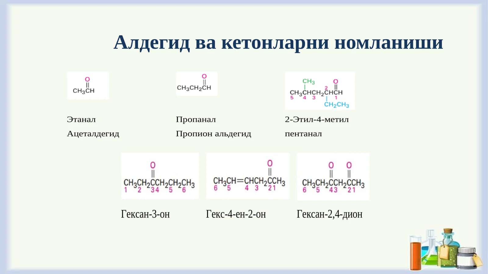 Aлдегид ва кетонларни номланиши