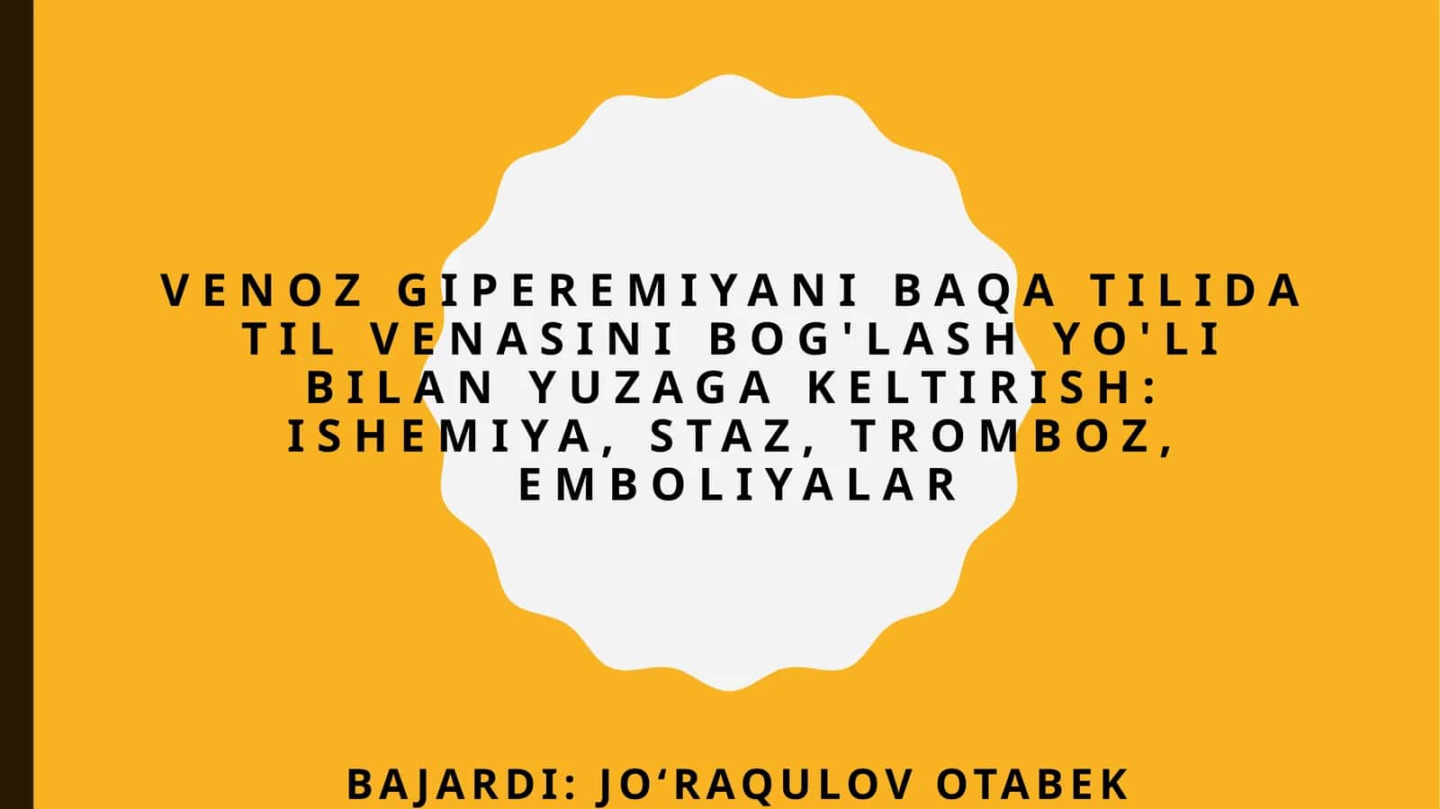 Venoz giperemiyani baqa tilida til venasini bog'lash yo'li bilan yuzaga keltirish: ishemiya, staz, tromboz, emboliyalar
