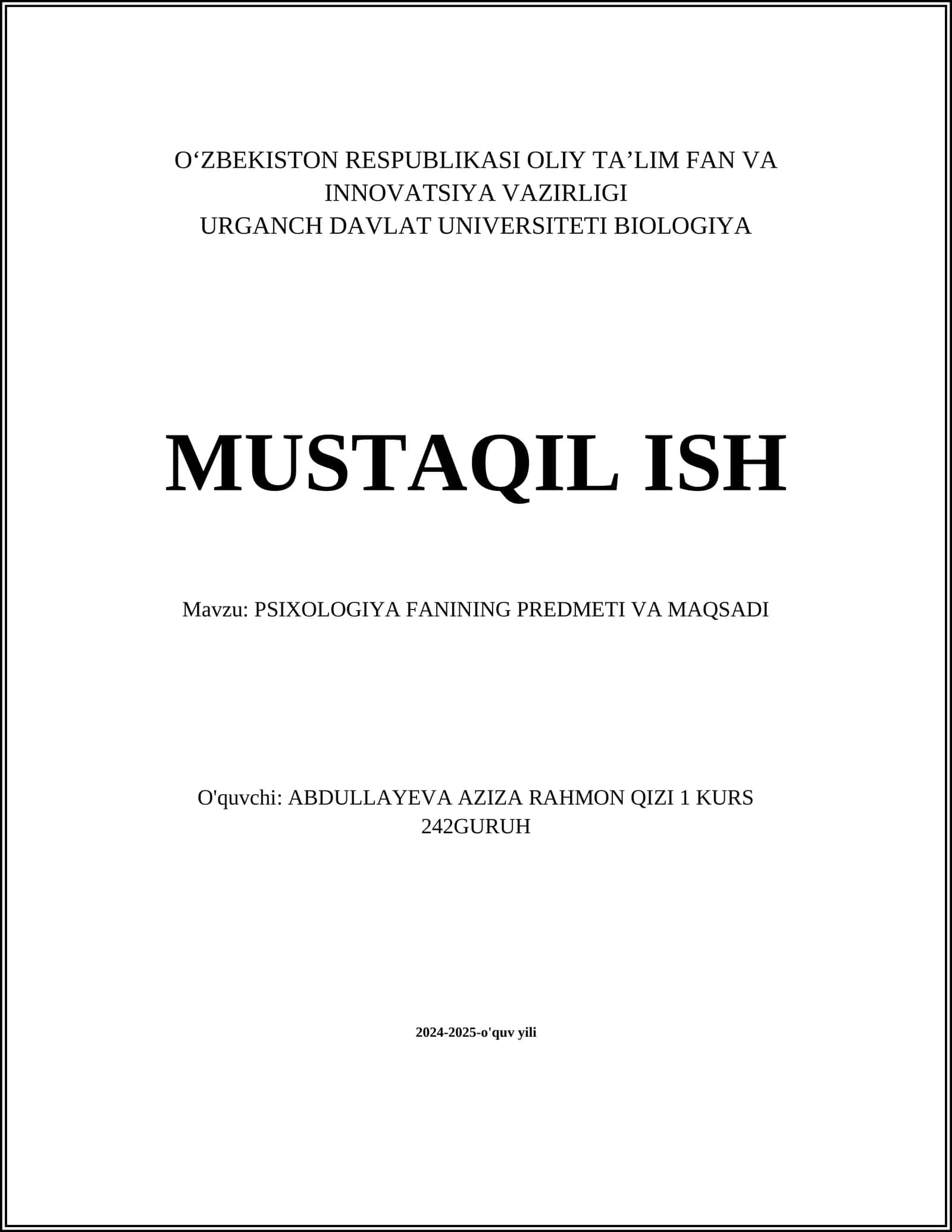 PSIXOLOGIYA FANINING PREDMETI VA MAQSADI