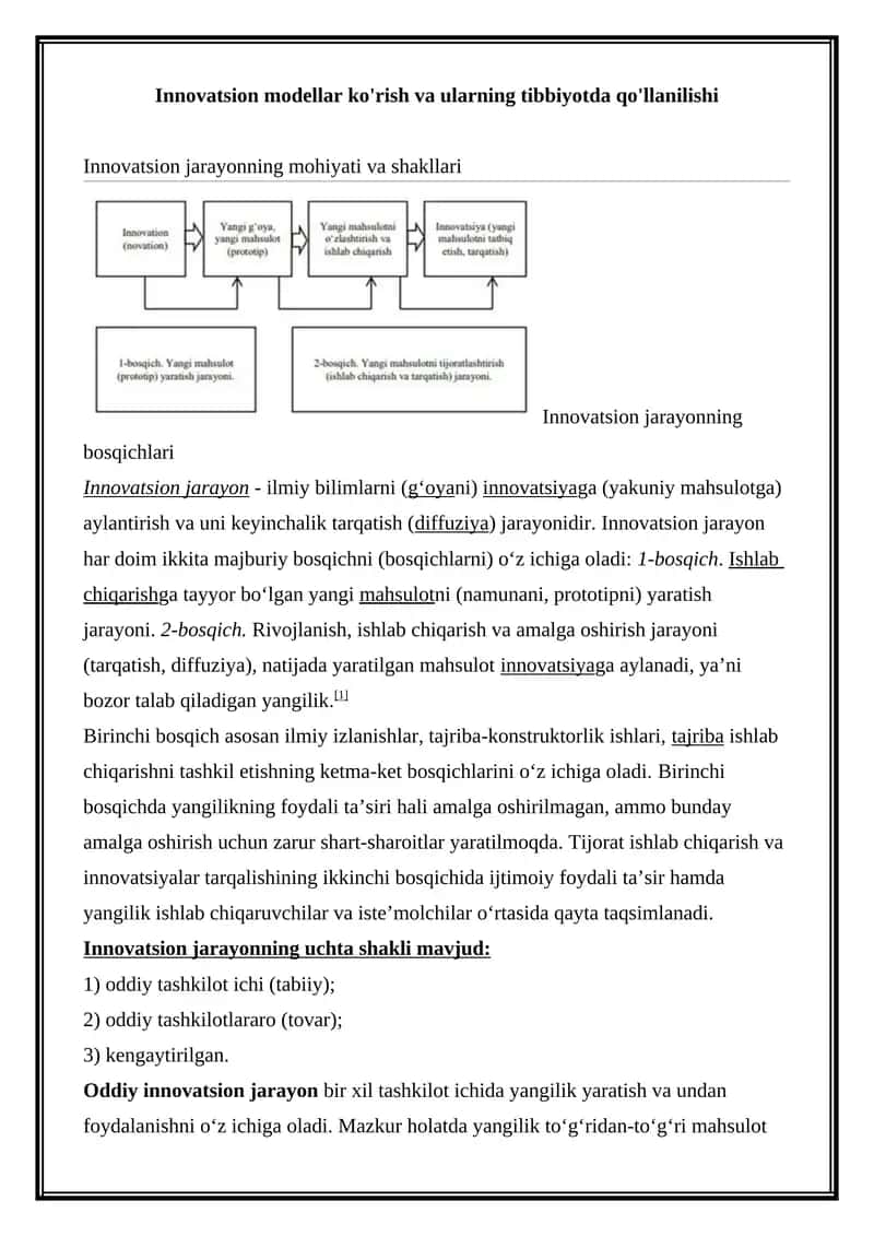 Innovatsion jarayonning bosqichlari