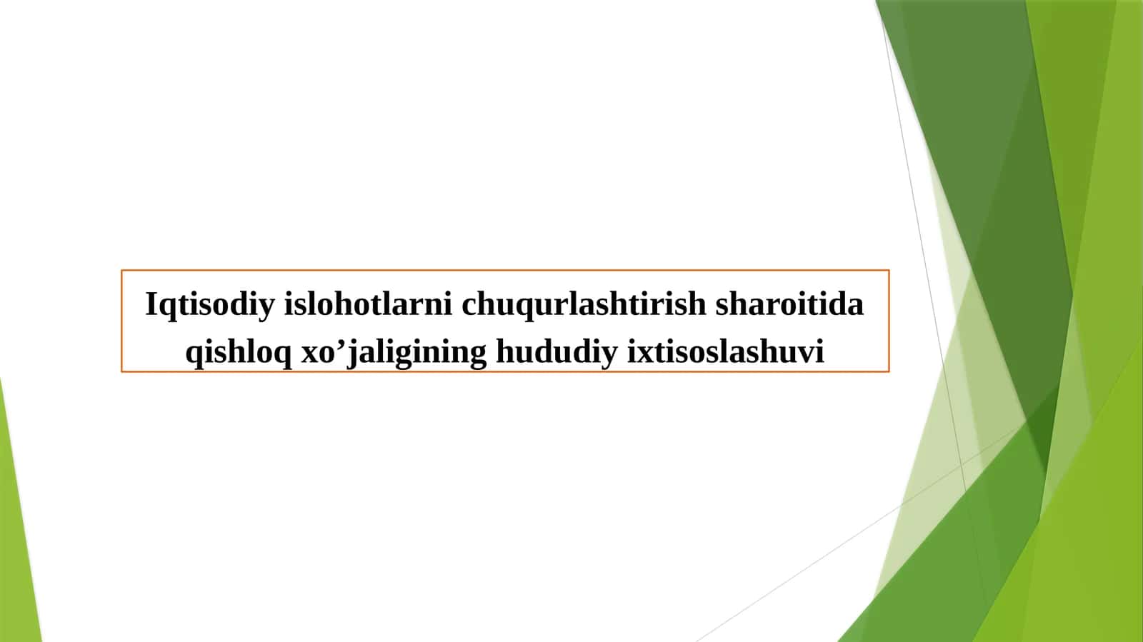Iqtisodiy islohotlarni chuqurlashtirish sharoitida qishloq xo’jaligining hududiy ixtisoslashuvi