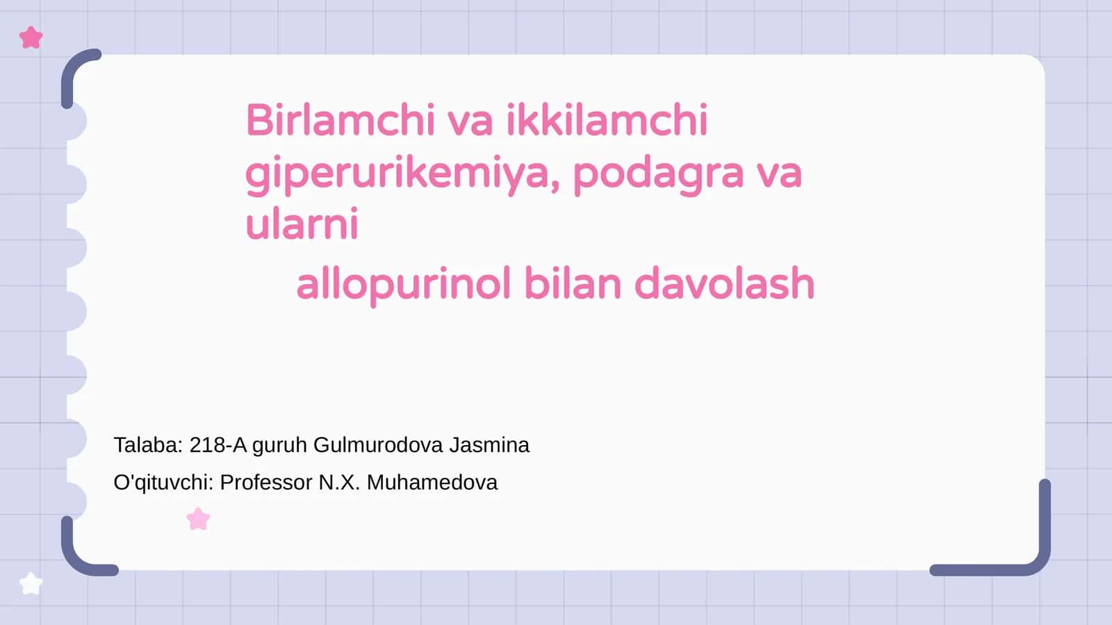 Birlamchi va ikkilamchi giperurikemiya, podagra va ularni allopurinol bilan davolash