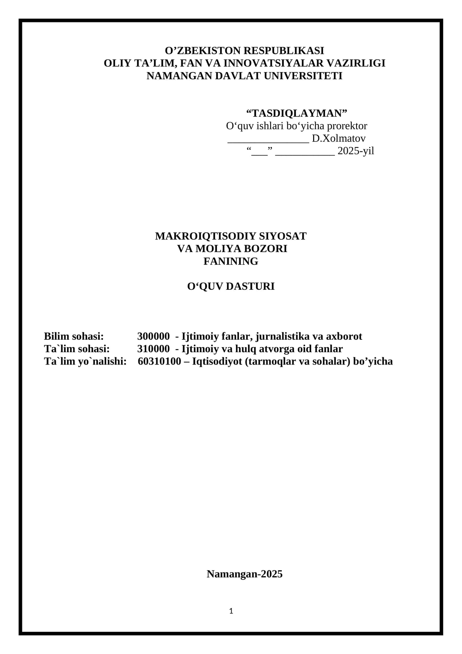 MAKROIQTISODIY SIYOSAT VA MOLIYA BOZORI