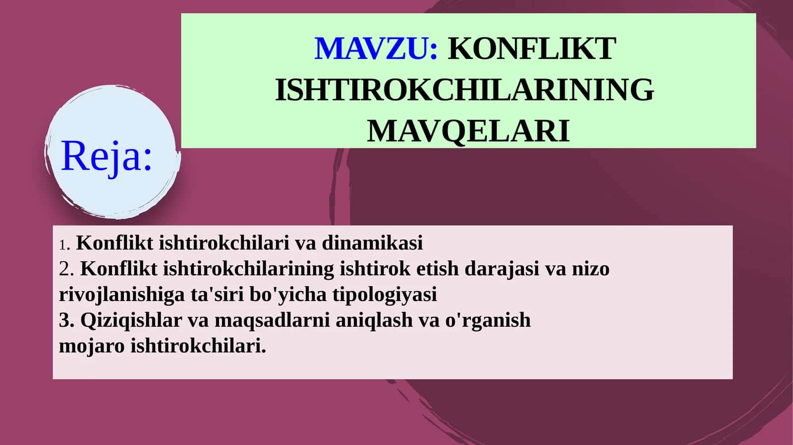 Konflikt ishtirokchilarining mavqelari