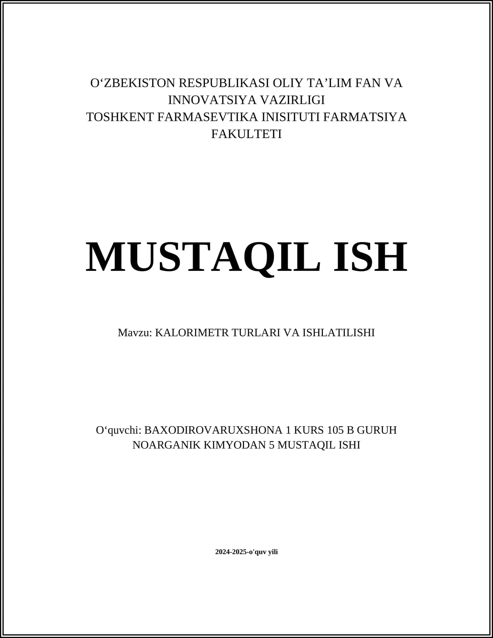 KALORIMETR TURLARI VA ISHLATILISHI