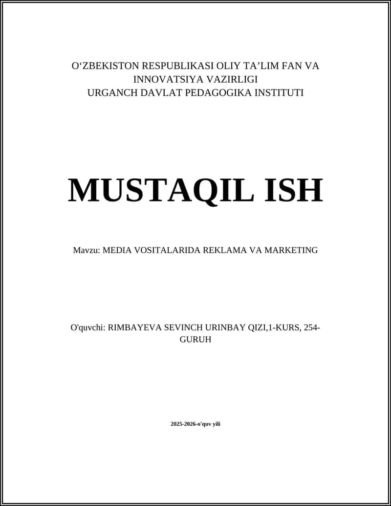 MEDIA VOSITALARIDA REKLAMA VA MARKETING