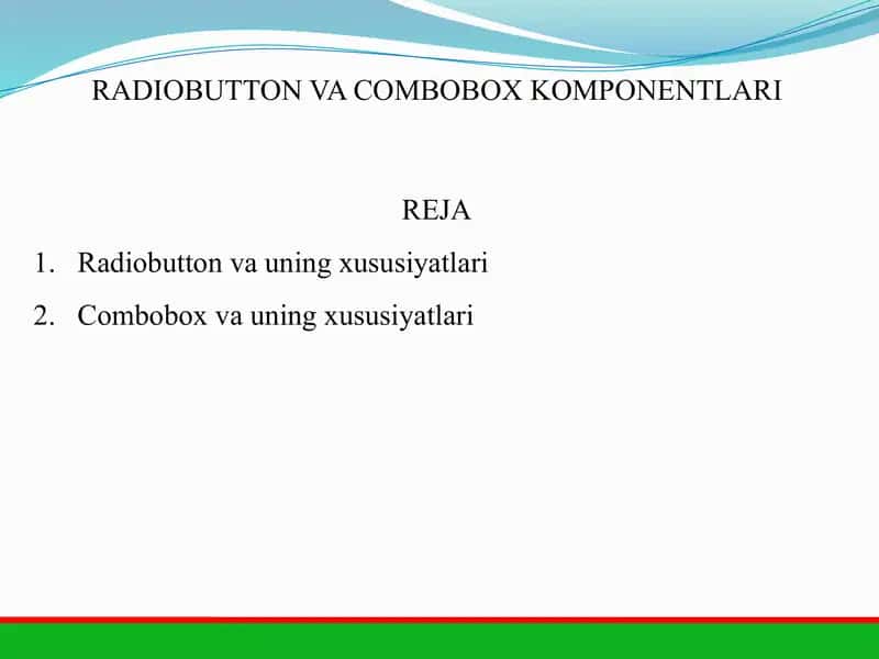 RADIOBUTTON VA COMBOBOX KOMPONENTLARI