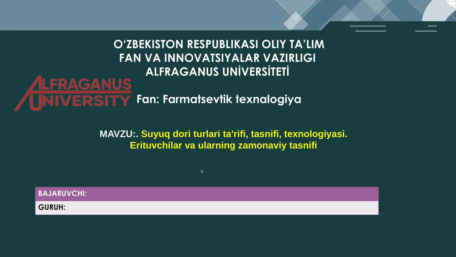 Suyuq dori turlari ta'rifi, tasnifi, texnologiyasi