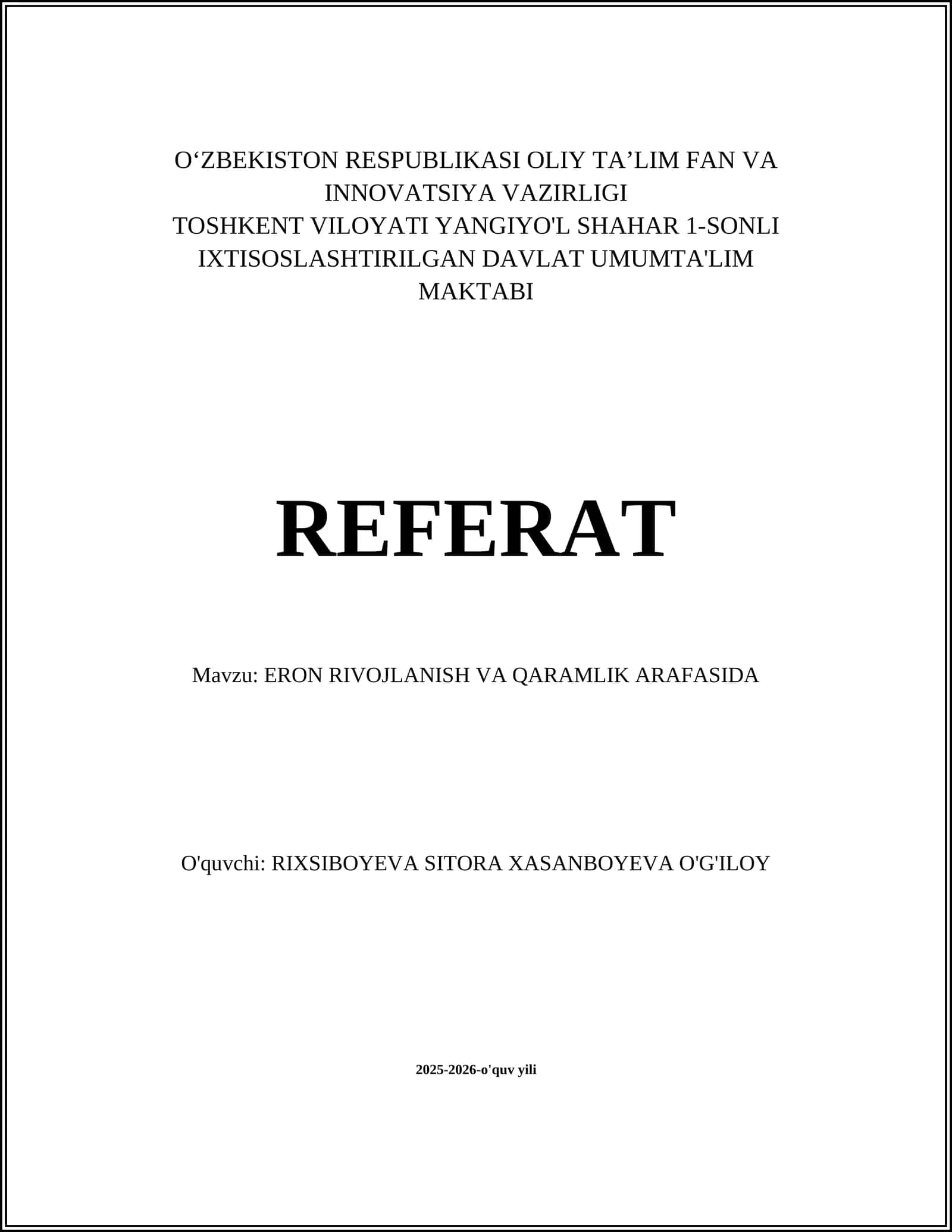 ERON neftga qaramligi va milliy rivojlanish modeli