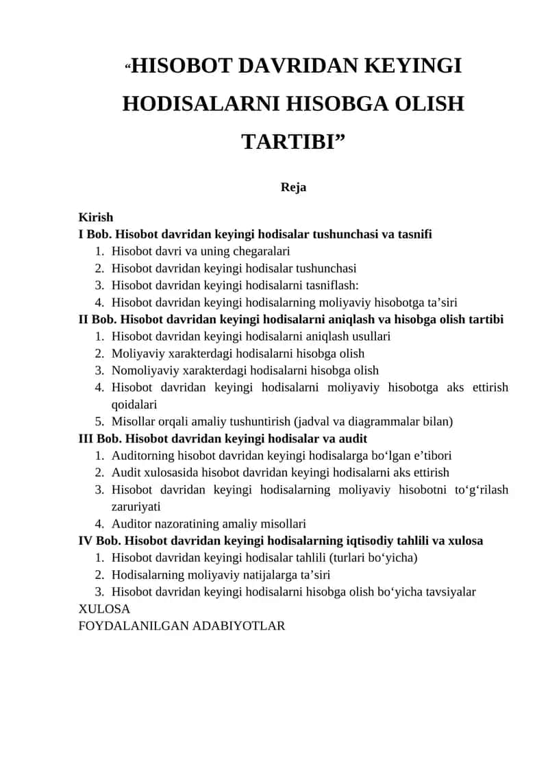 Hisobot Davridan Keyingi Hodisalarni Hisobga Olish Tartibi