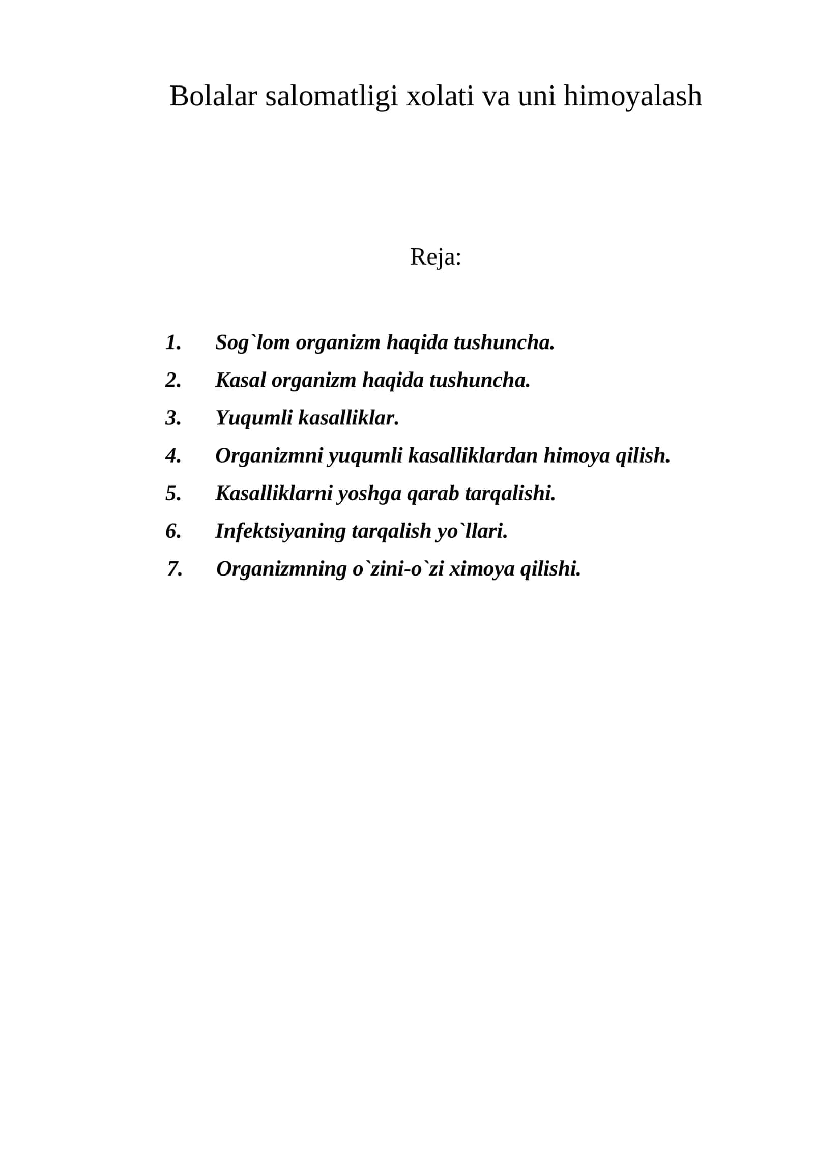 Bolalar salomatligi xolati va uni himoyalash