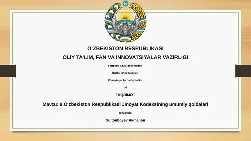 O'zbekiston Respublikasi Jinoyat Kodeksi
