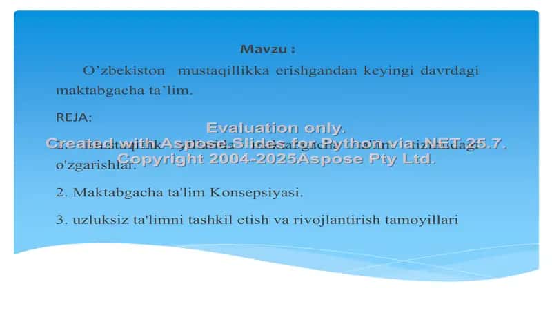 O’zbekiston Mustaqillikka Erishgandan Keyingi Davrdagi Maktabgacha Ta’lim