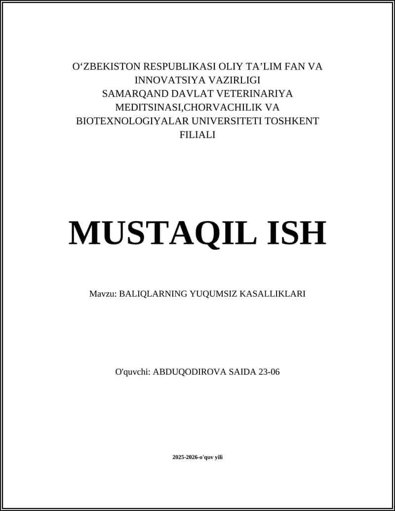 BALIQLARNING YUQUMSIZ KASALLIKLARI