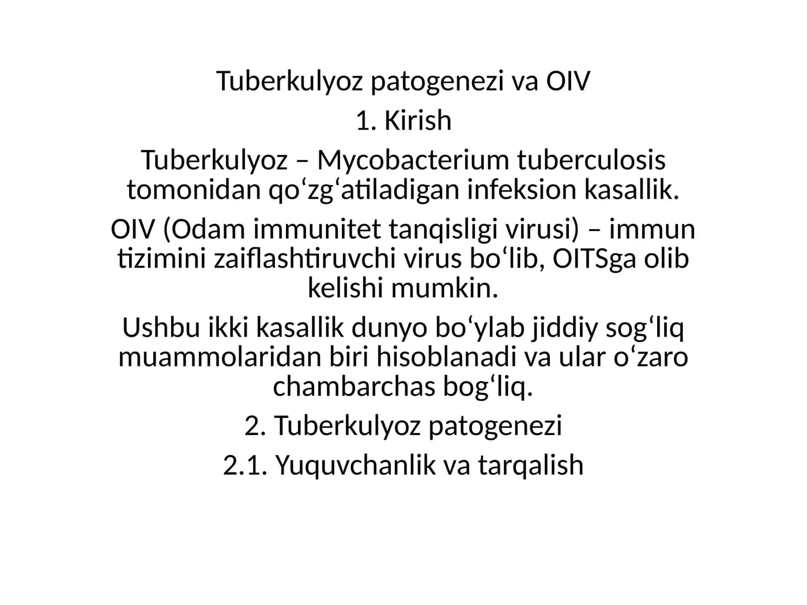 Tuberkulyoz patogenezi va OIV