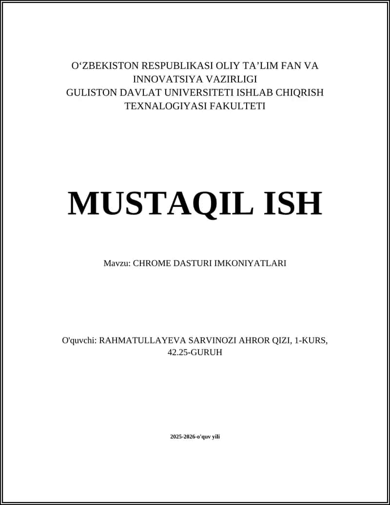 CHROME DASTURI IMKONIYATLARI