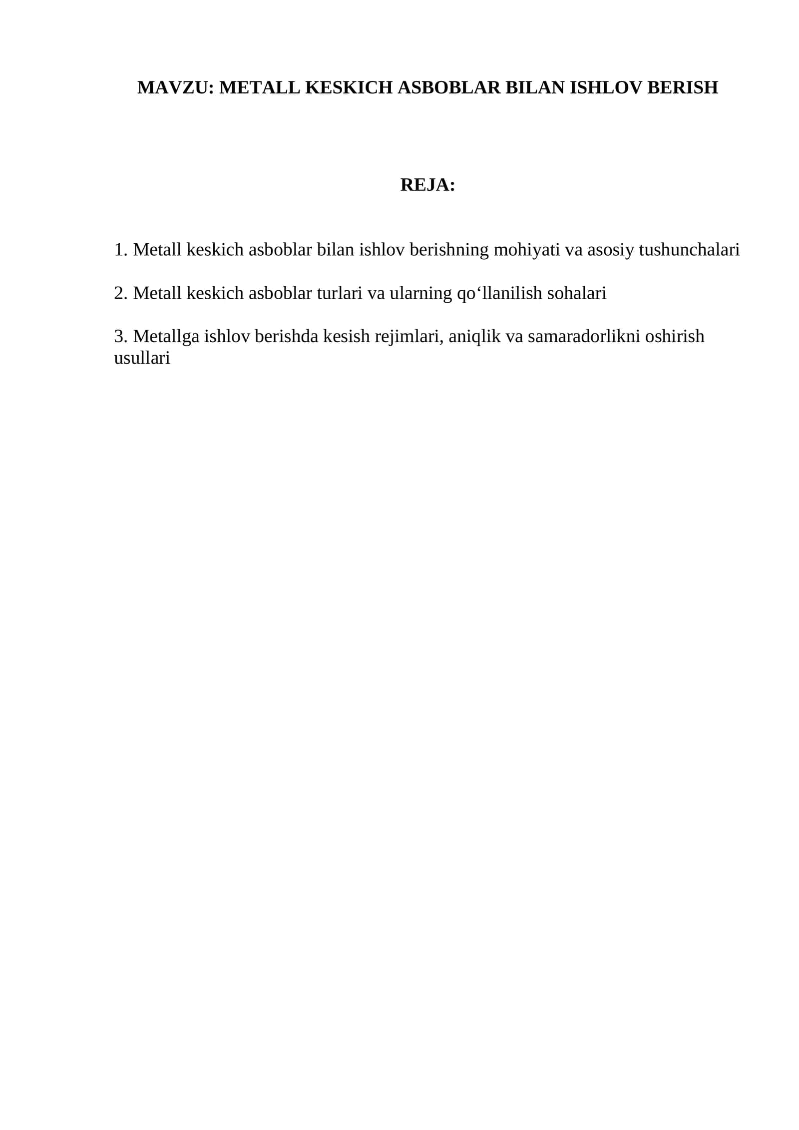 METALL KESKICH ASBOBLAR BILAN ISHLOV BERISH