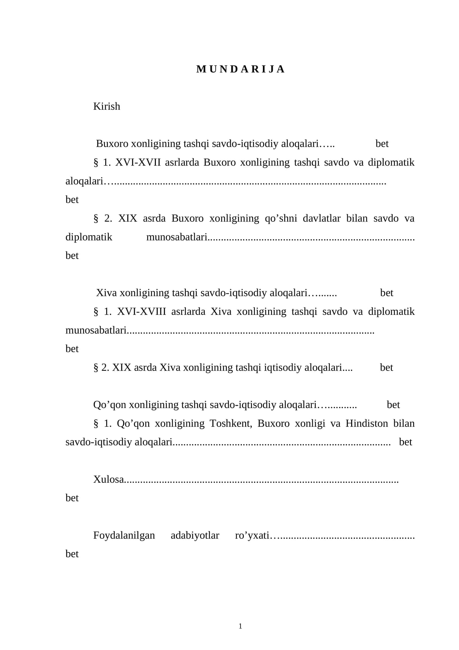 Buxoro xonligining tashqi savdo-iqtisodiy aloqalari