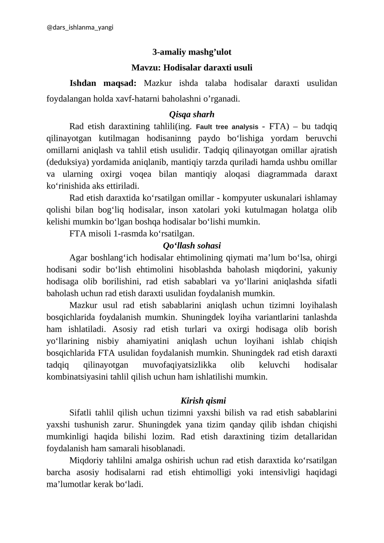 Hodisalar daraxti usuli