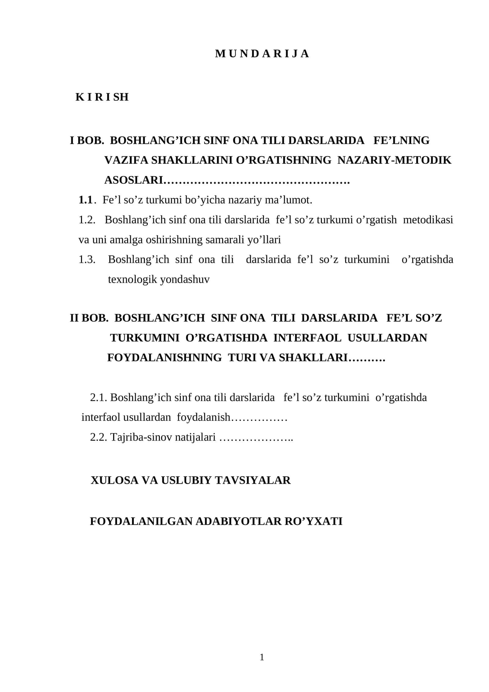 B O B. BOSHLANG’ICH SINF ONA TILI DARSLARIDA FE’LNING VAZIFA SHAKLLARINI O’RGATISHNING NAZARIY-METODIK ASOSLARI