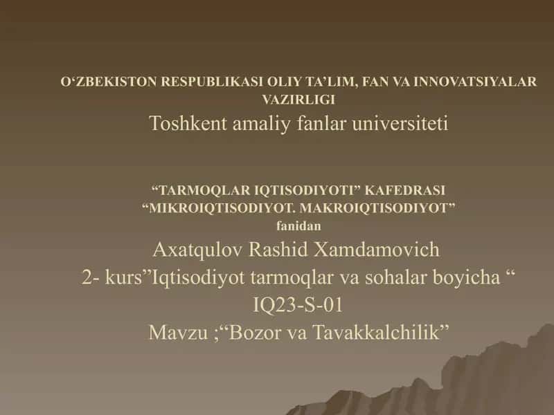 Bozor va Tavakkalchilik