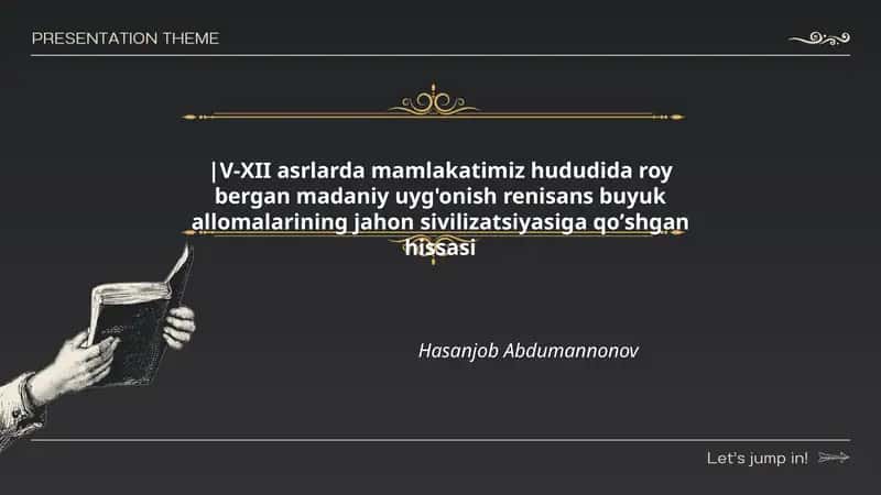 V-XII asrlarda mamlakatimiz hududida roy bergan madaniy uyg'onish renisans buyuk allomalarining jahon sivilizatsiyasiga qoʼshgan hissasi